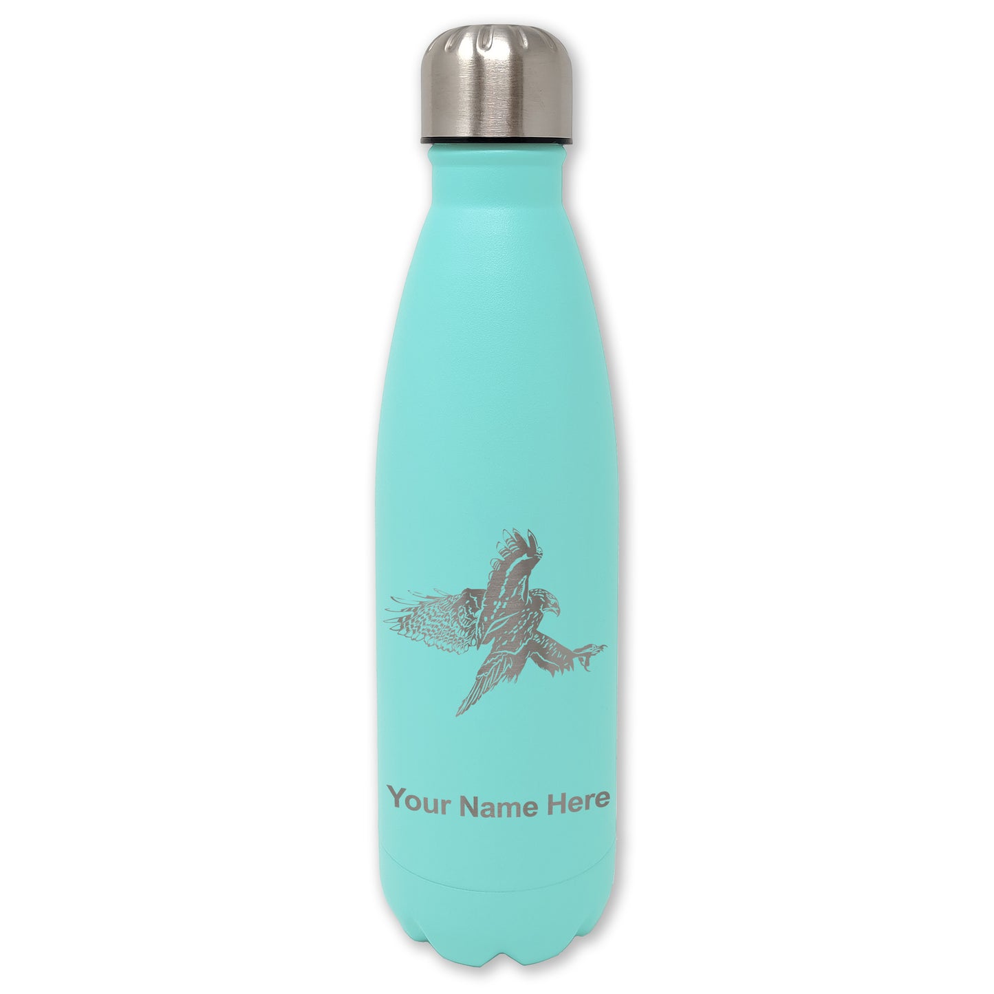 LaserGram Double Wall Water Bottle, Hawk, Personalized Engraving Included