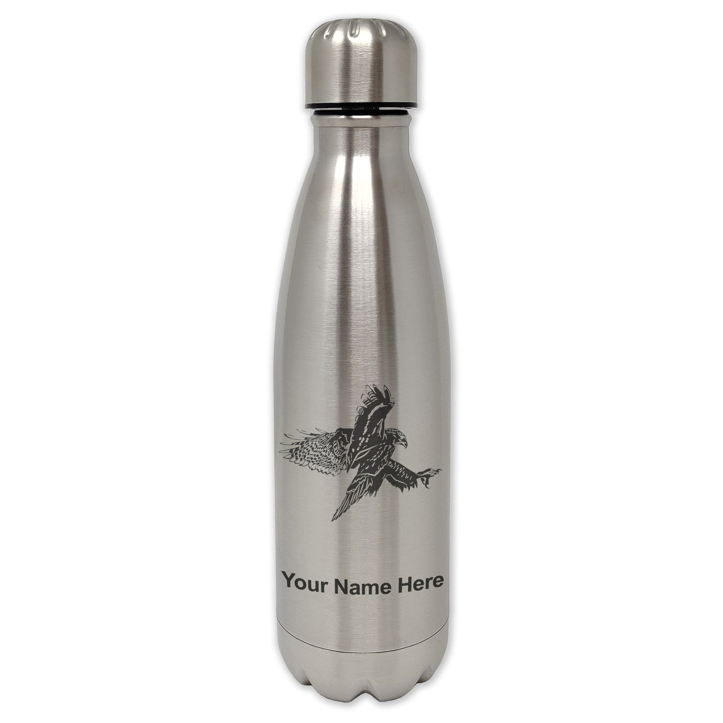 LaserGram Double Wall Water Bottle, Hawk, Personalized Engraving Included