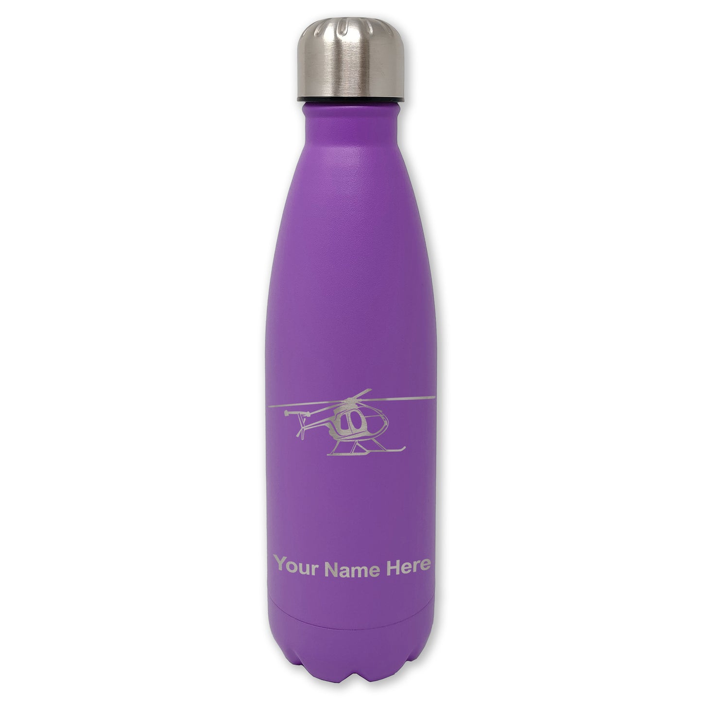 LaserGram Double Wall Water Bottle, Helicopter 1, Personalized Engraving Included