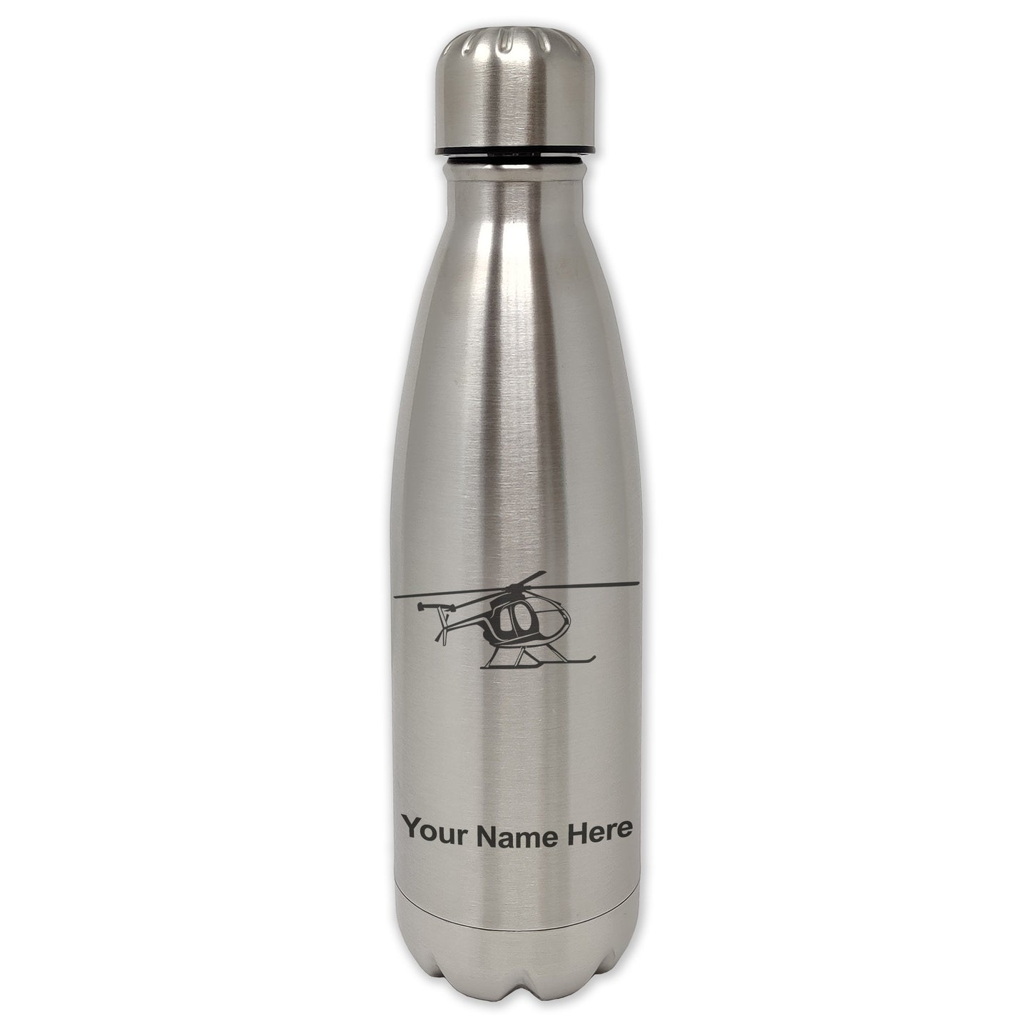 LaserGram Double Wall Water Bottle, Helicopter 1, Personalized Engraving Included