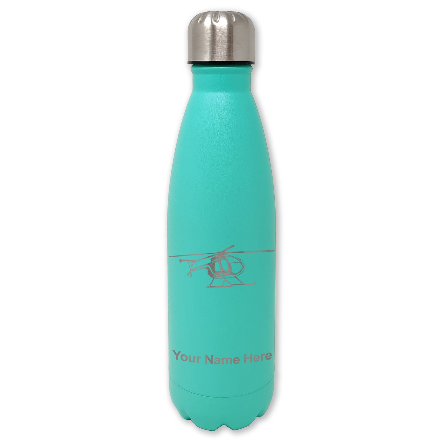 LaserGram Double Wall Water Bottle, Helicopter 1, Personalized Engraving Included