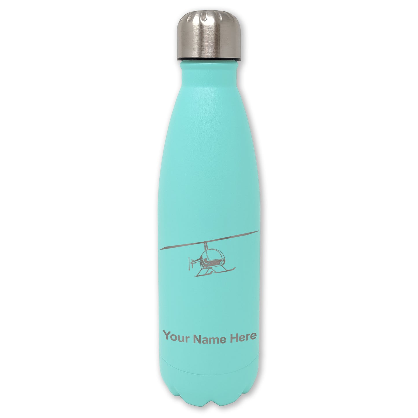 LaserGram Double Wall Water Bottle, Helicopter 2, Personalized Engraving Included
