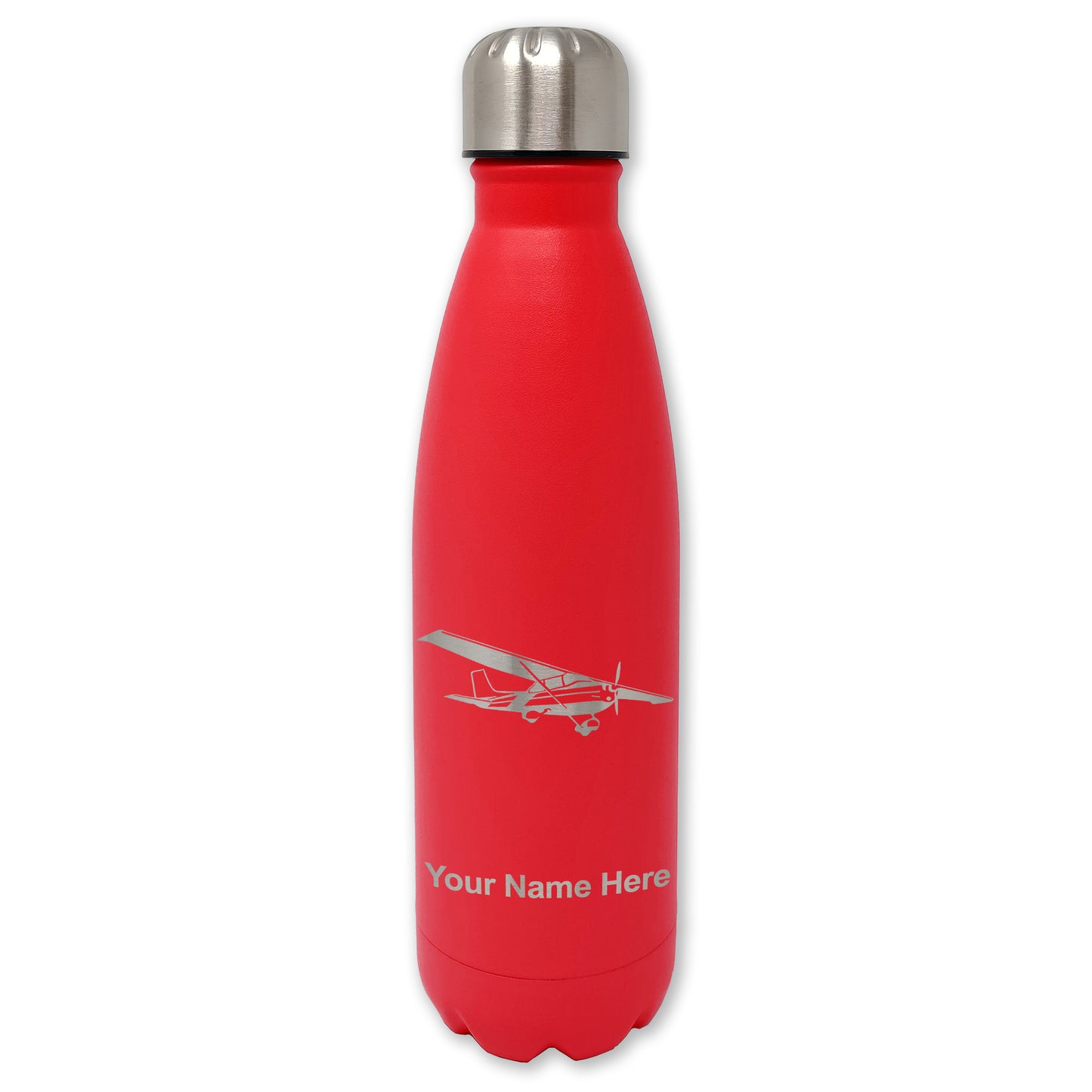 LaserGram Double Wall Water Bottle, High Wing Airplane, Personalized Engraving Included