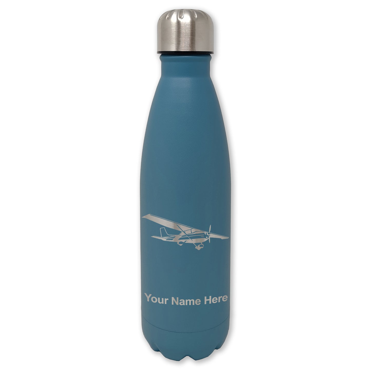 LaserGram Double Wall Water Bottle, High Wing Airplane, Personalized Engraving Included