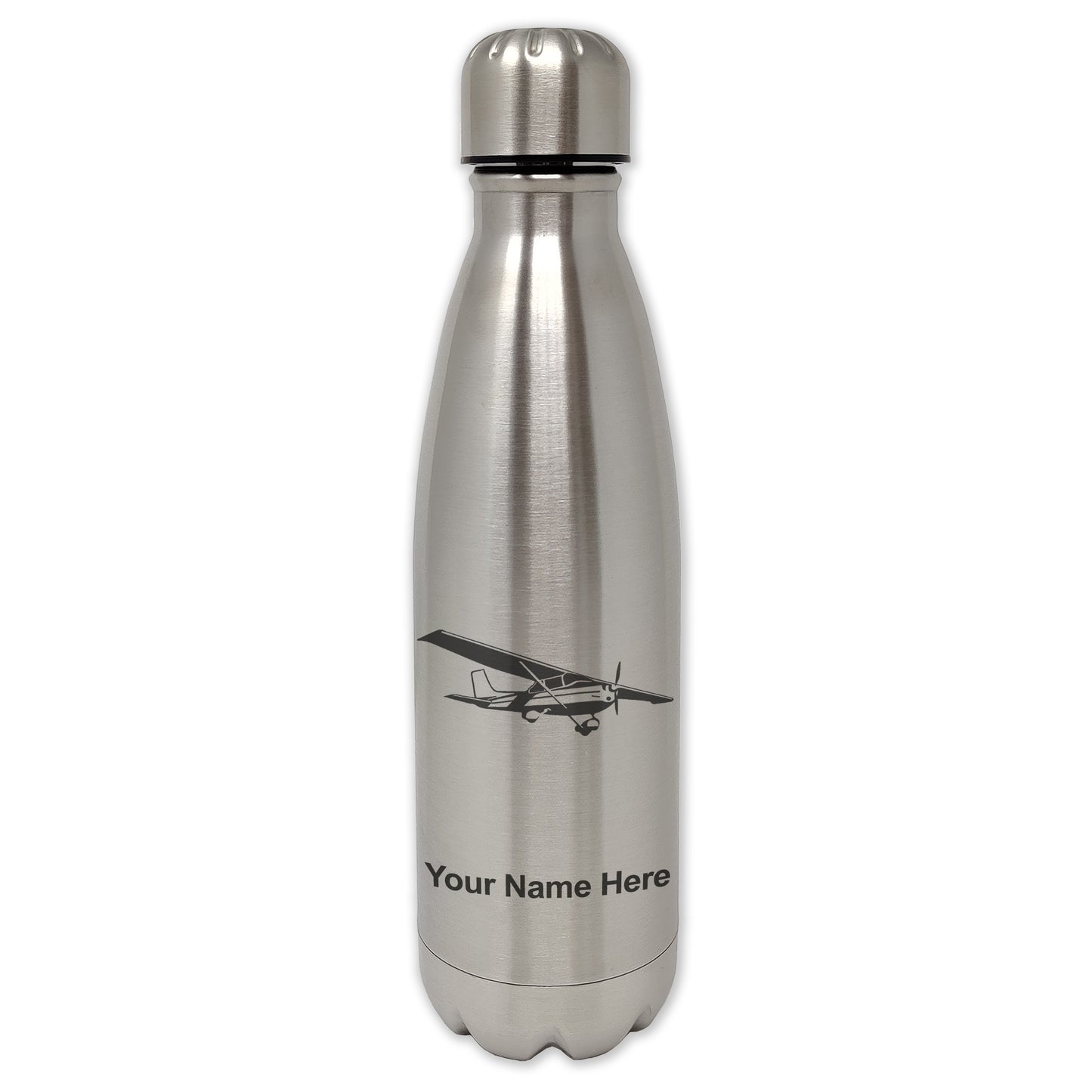 LaserGram Double Wall Water Bottle, High Wing Airplane, Personalized Engraving Included