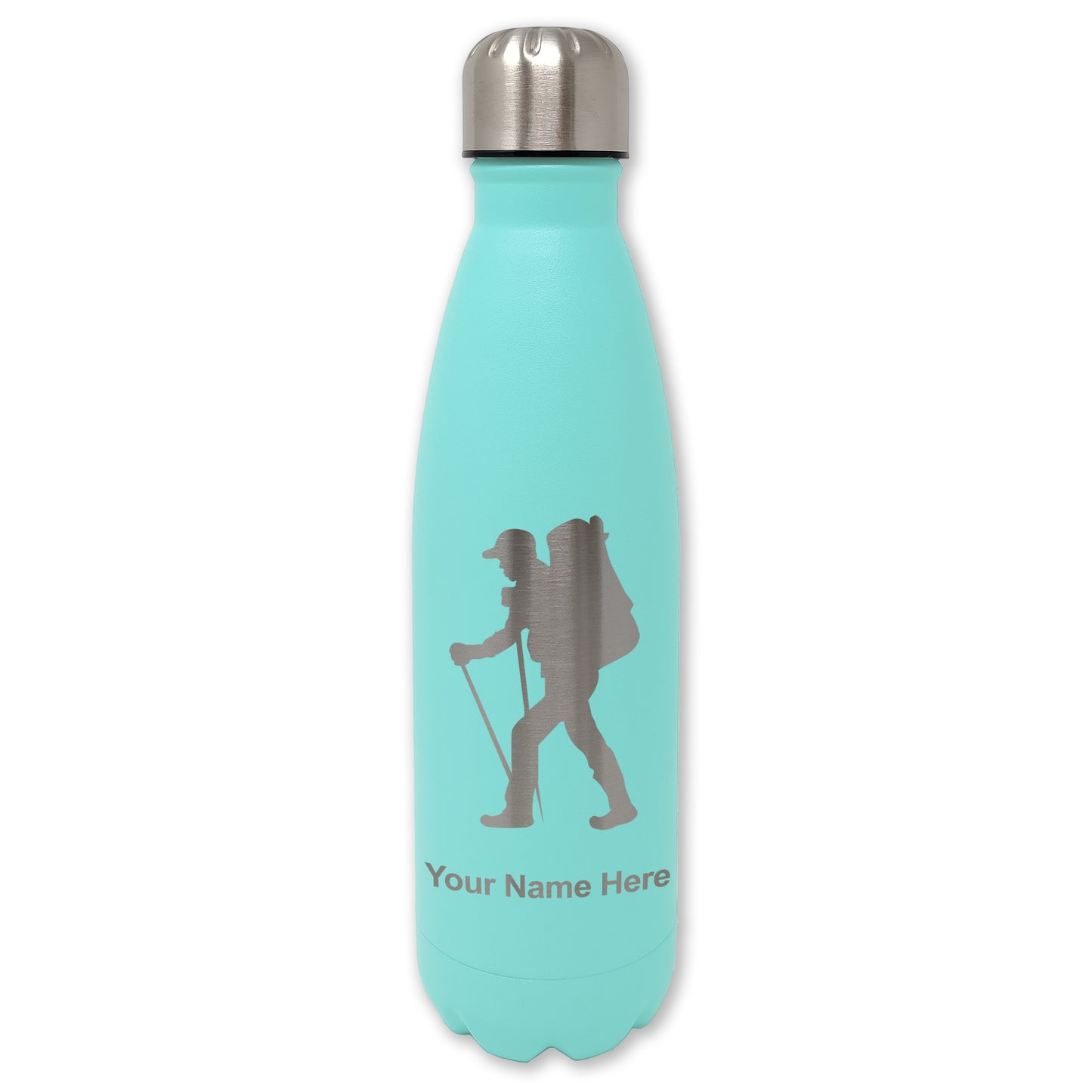 LaserGram Double Wall Water Bottle, Hiker Man, Personalized Engraving Included