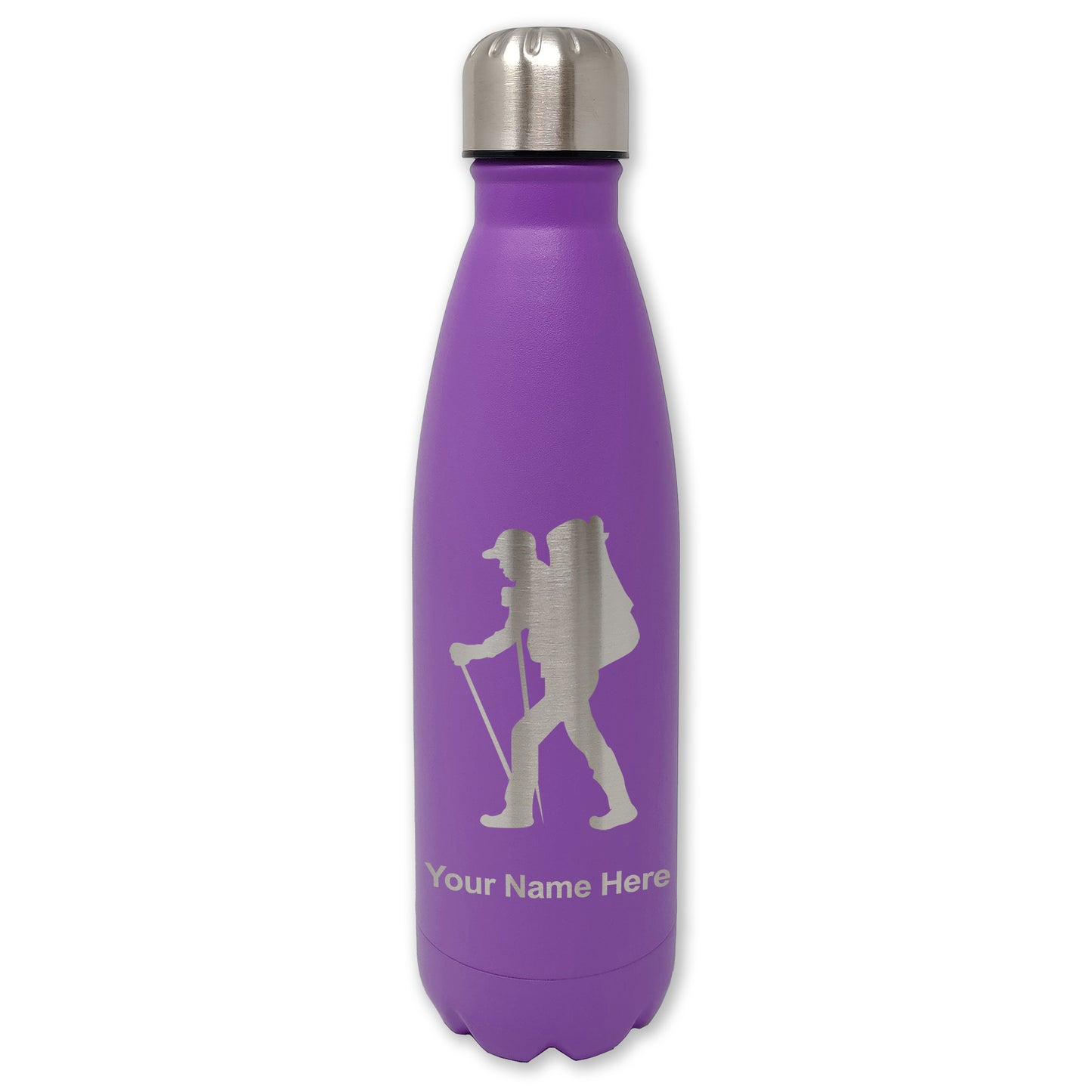 LaserGram Double Wall Water Bottle, Hiker Man, Personalized Engraving Included