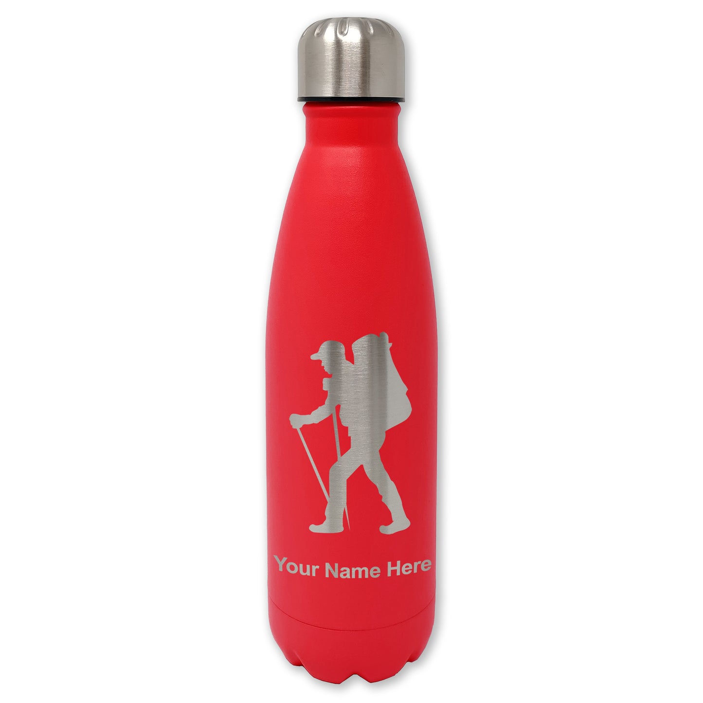 LaserGram Double Wall Water Bottle, Hiker Man, Personalized Engraving Included