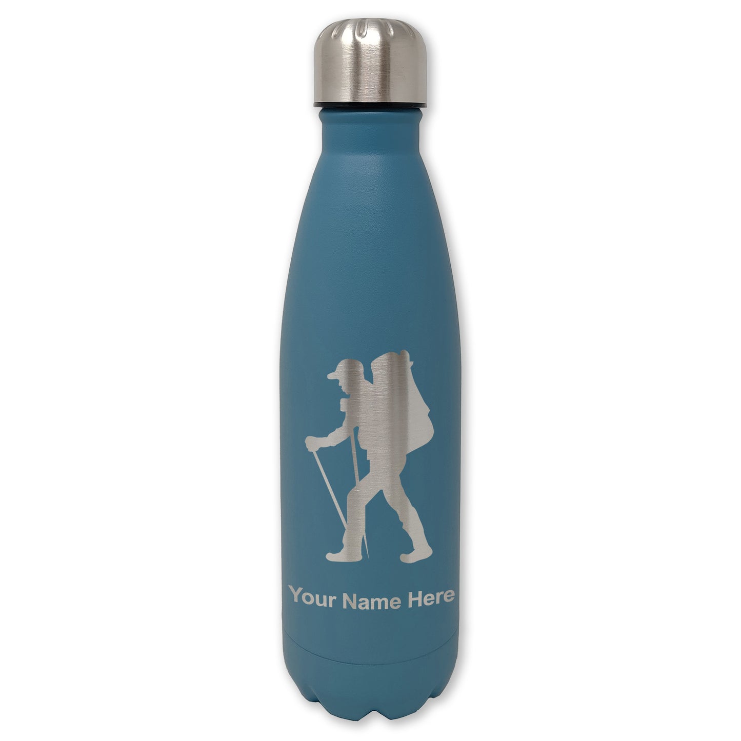 LaserGram Double Wall Water Bottle, Hiker Man, Personalized Engraving Included
