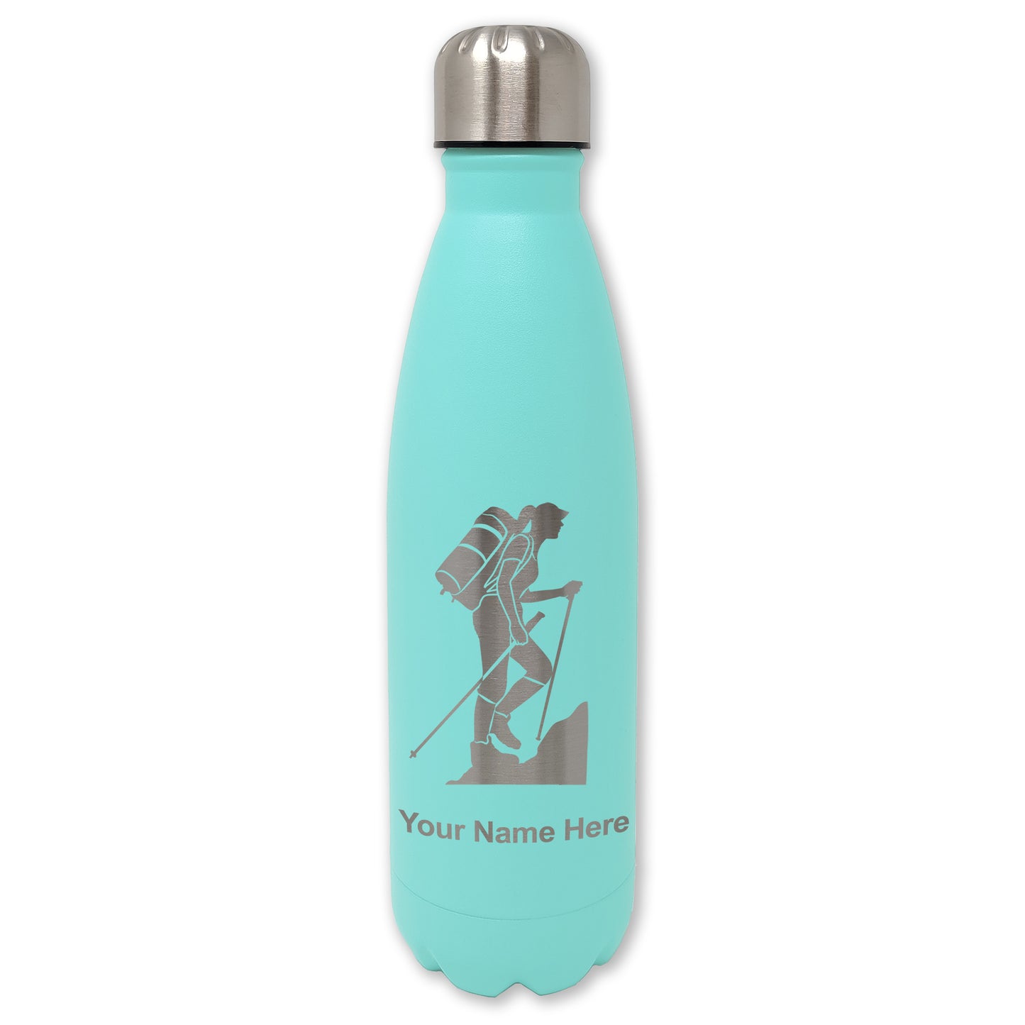 LaserGram Double Wall Water Bottle, Hiker Woman, Personalized Engraving Included