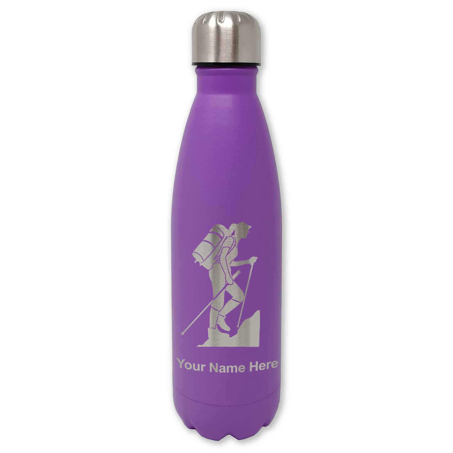 LaserGram Double Wall Water Bottle, Hiker Woman, Personalized Engraving Included