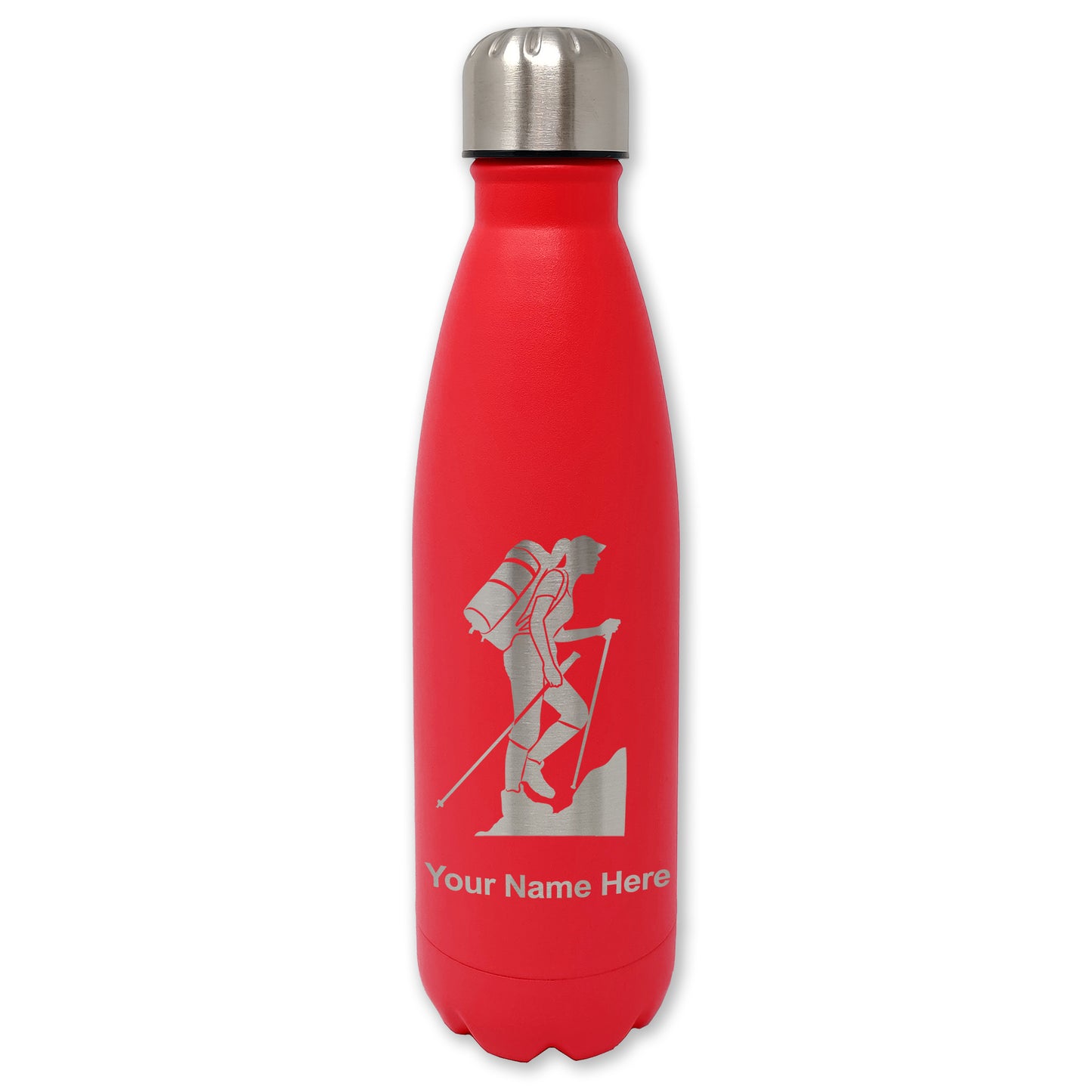 LaserGram Double Wall Water Bottle, Hiker Woman, Personalized Engraving Included
