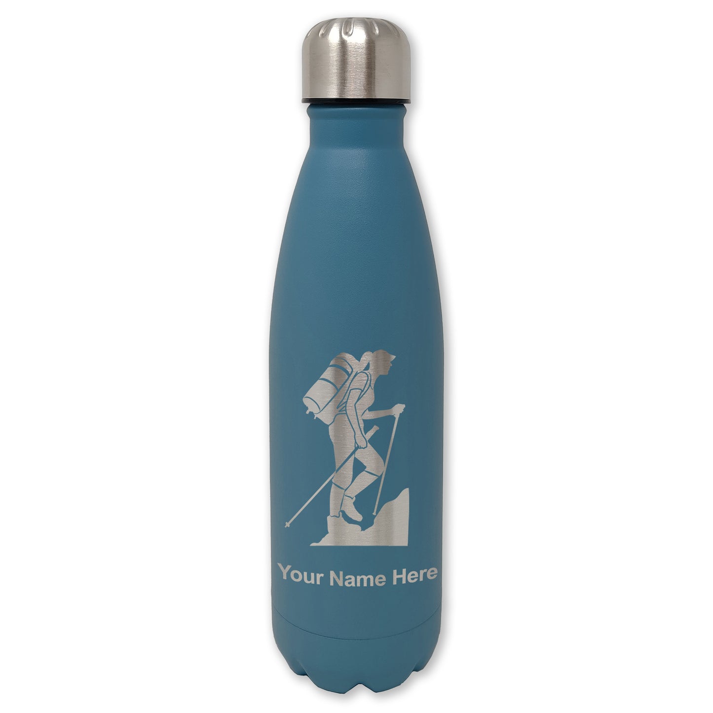 LaserGram Double Wall Water Bottle, Hiker Woman, Personalized Engraving Included