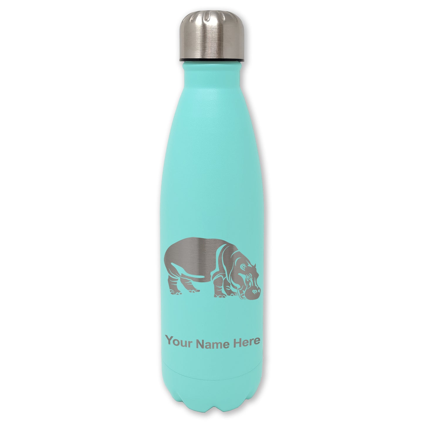 LaserGram Double Wall Water Bottle, Hippopotamus, Personalized Engraving Included