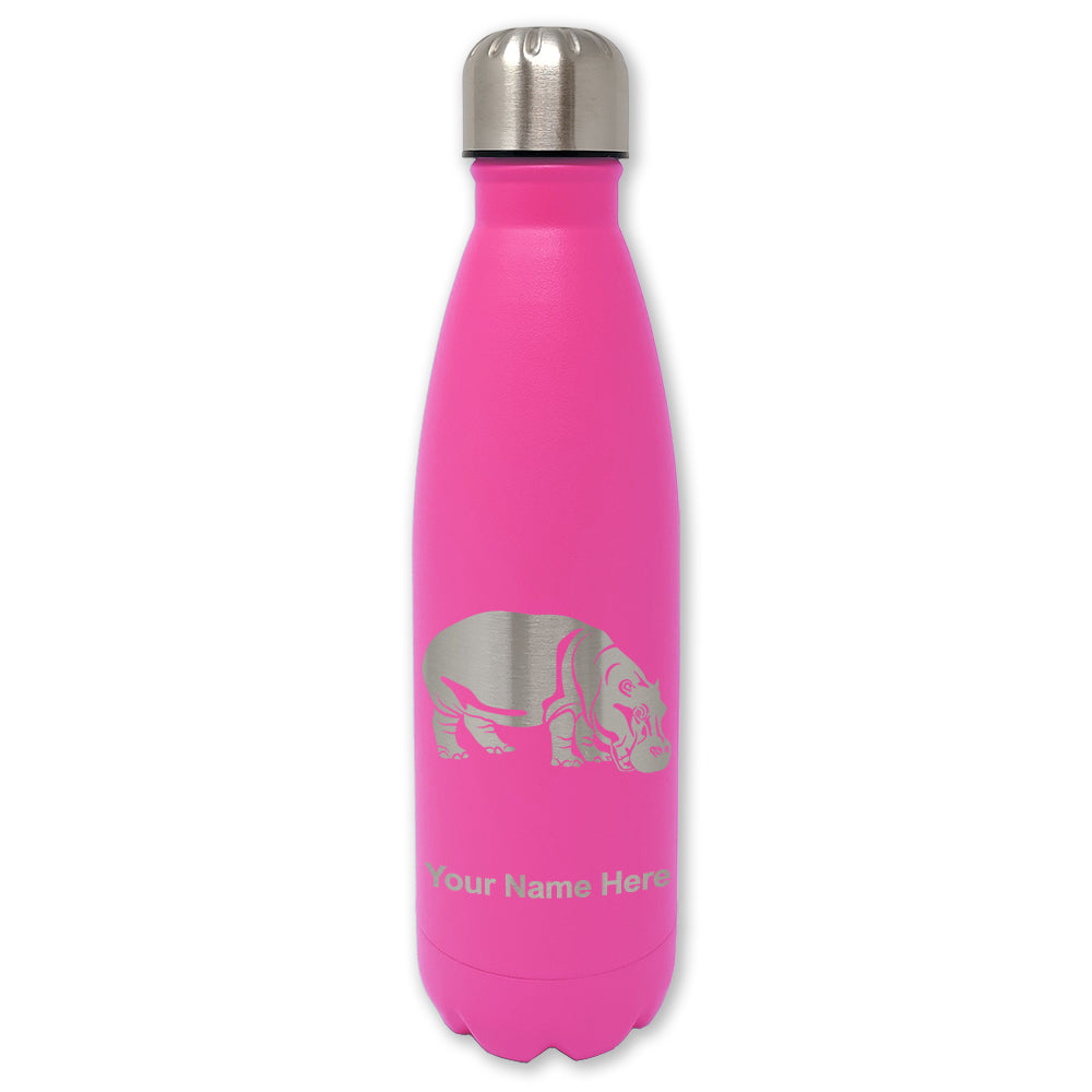 LaserGram Double Wall Water Bottle, Hippopotamus, Personalized Engraving Included