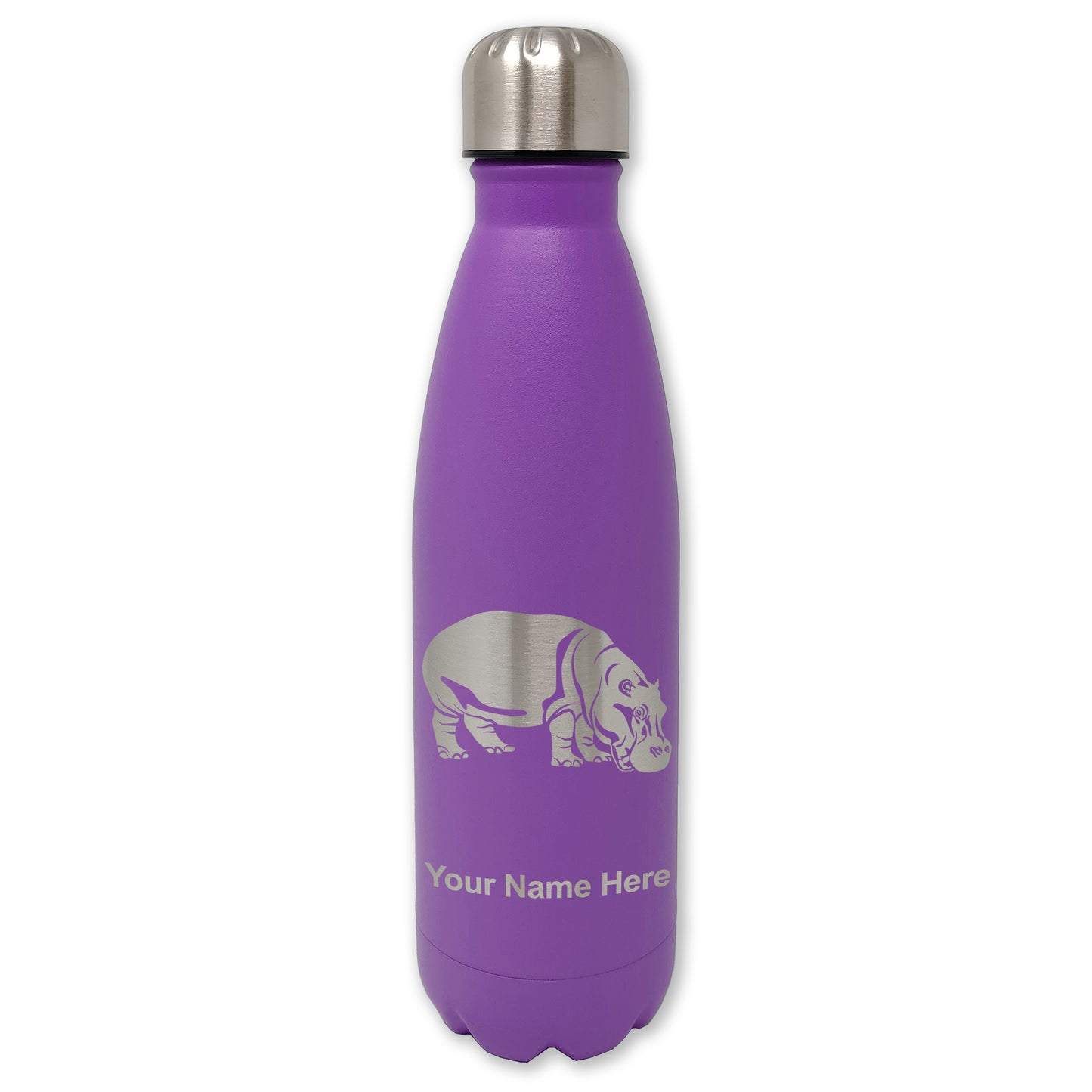 LaserGram Double Wall Water Bottle, Hippopotamus, Personalized Engraving Included