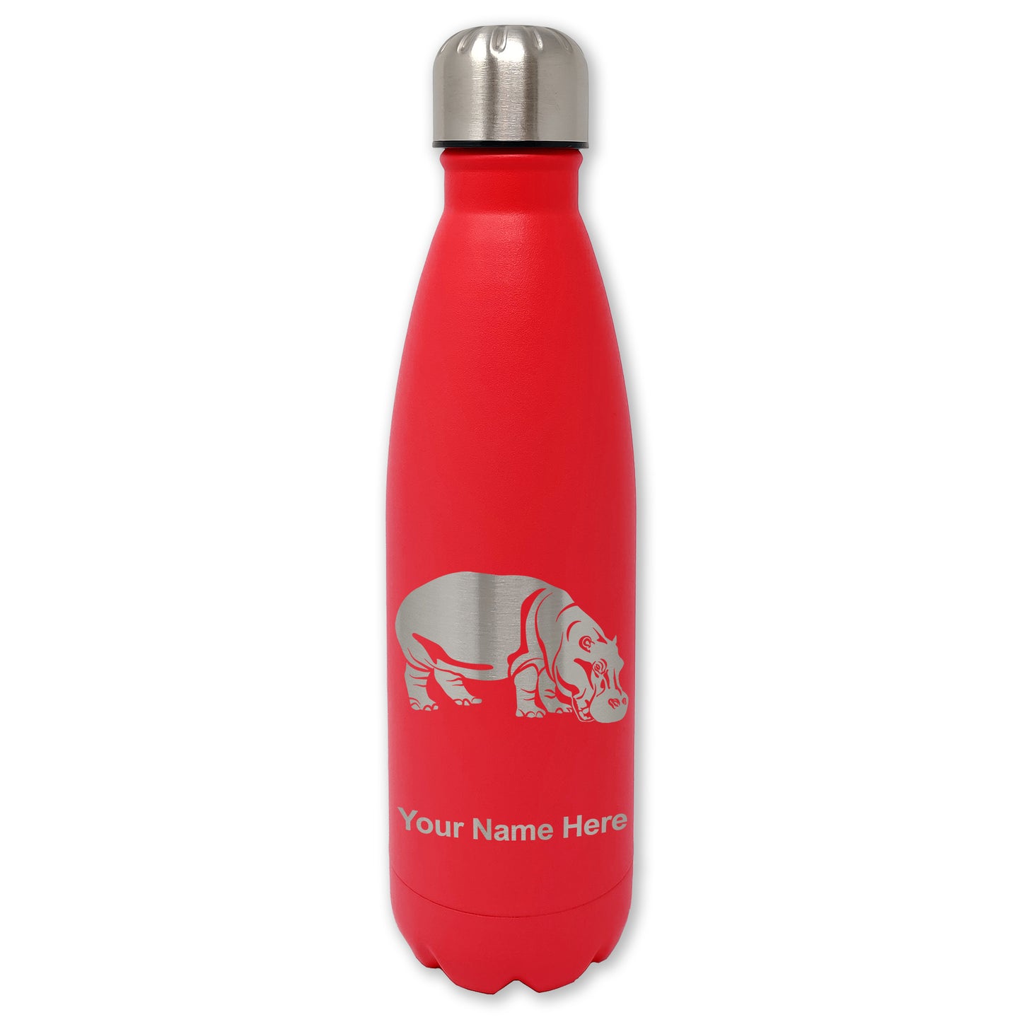LaserGram Double Wall Water Bottle, Hippopotamus, Personalized Engraving Included