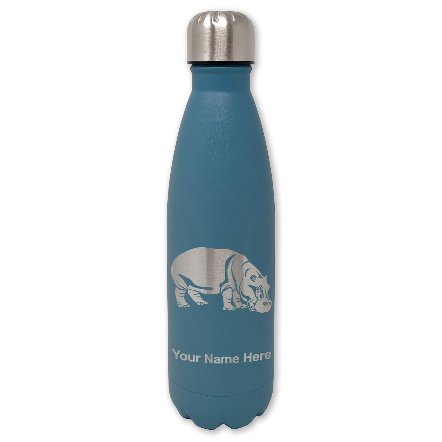 LaserGram Double Wall Water Bottle, Hippopotamus, Personalized Engraving Included