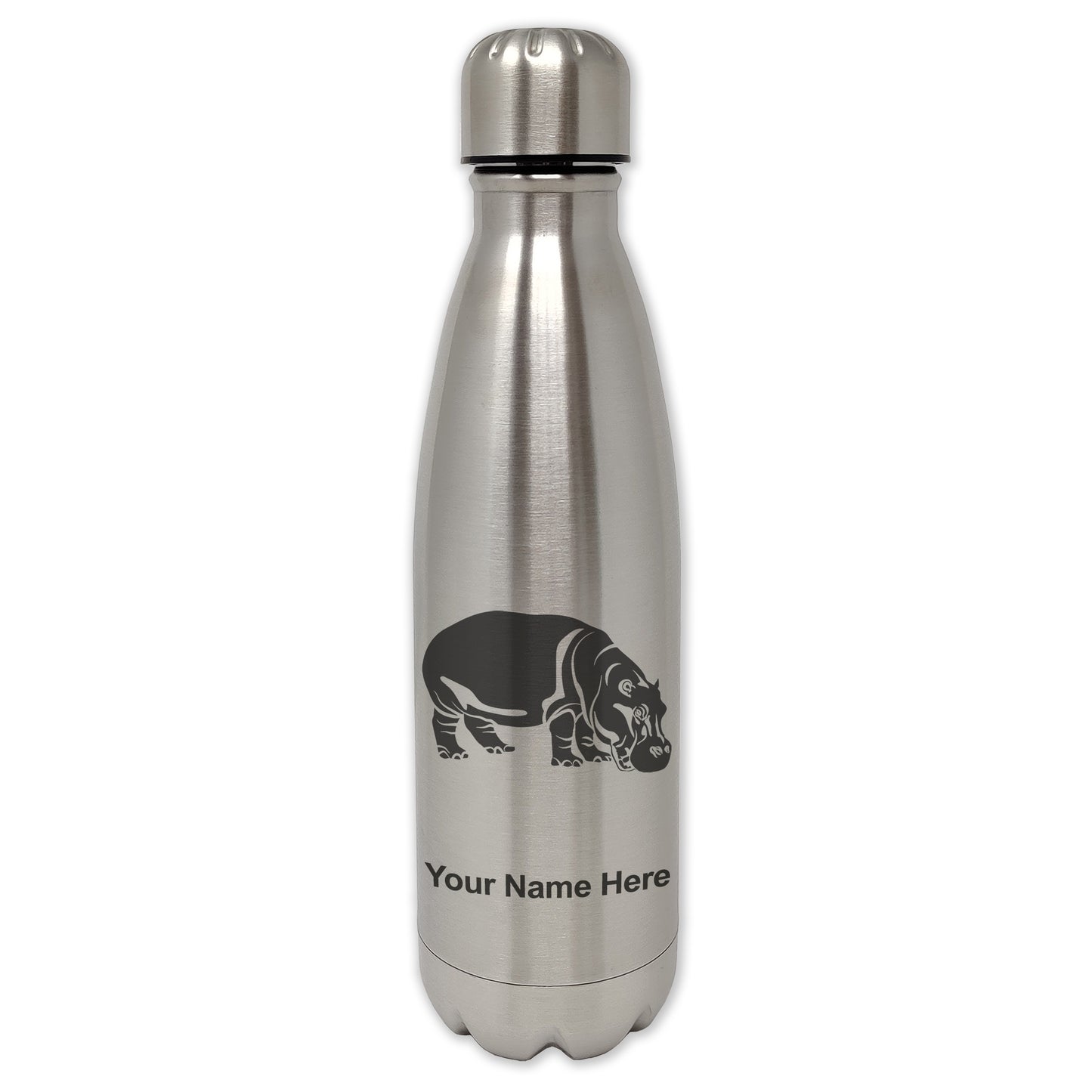 LaserGram Double Wall Water Bottle, Hippopotamus, Personalized Engraving Included