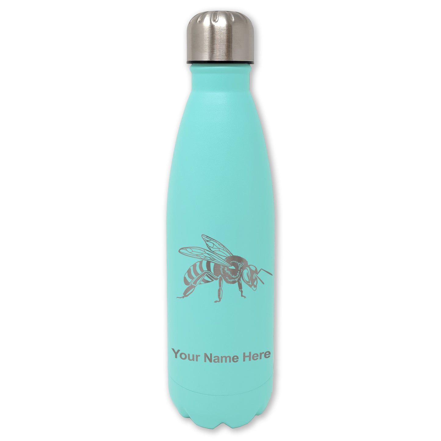 LaserGram Double Wall Water Bottle, Honey Bee, Personalized Engraving Included