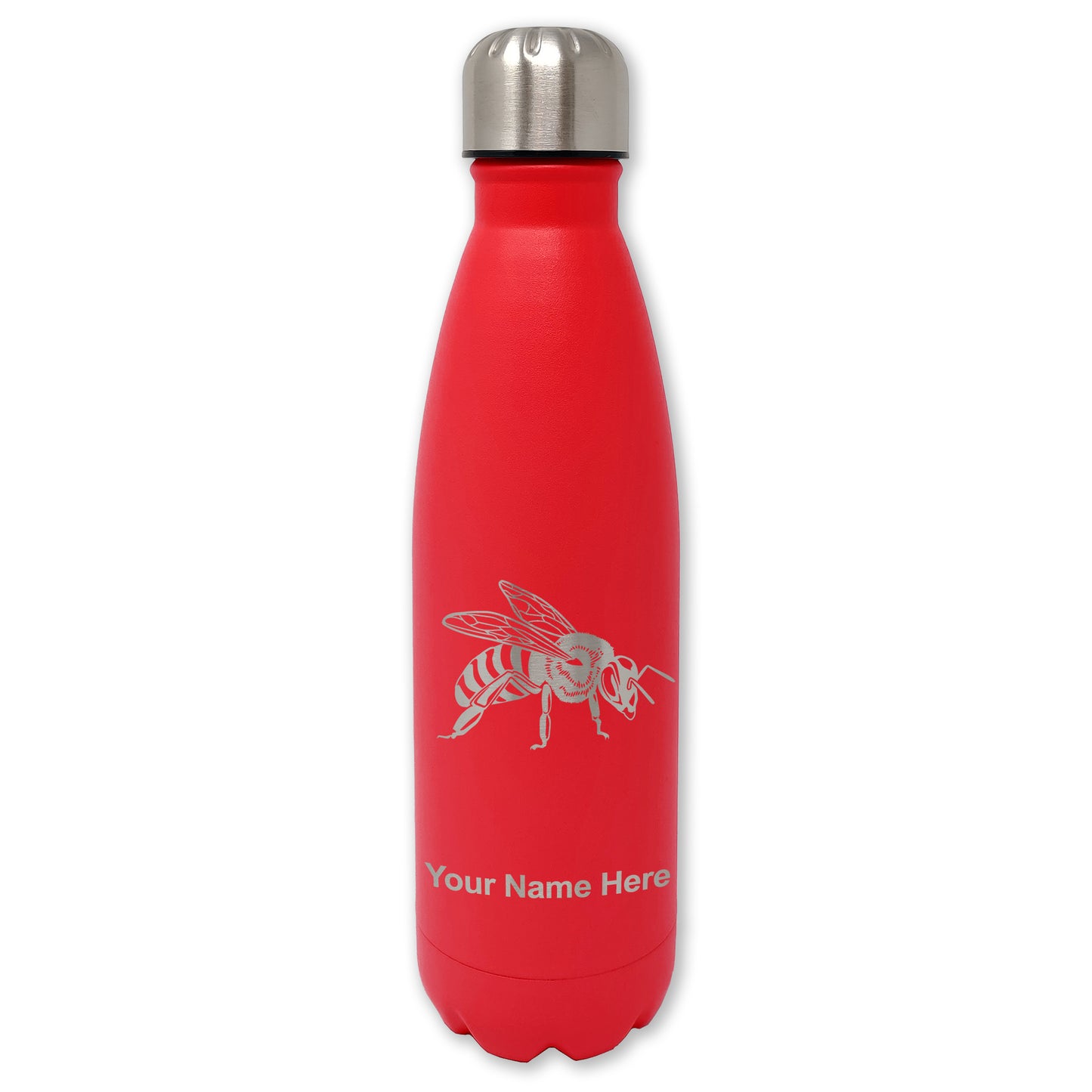 LaserGram Double Wall Water Bottle, Honey Bee, Personalized Engraving Included