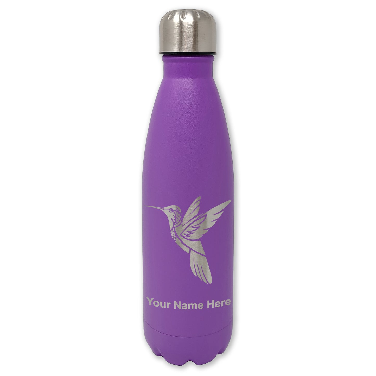 LaserGram Double Wall Water Bottle, Hummingbird, Personalized Engraving Included