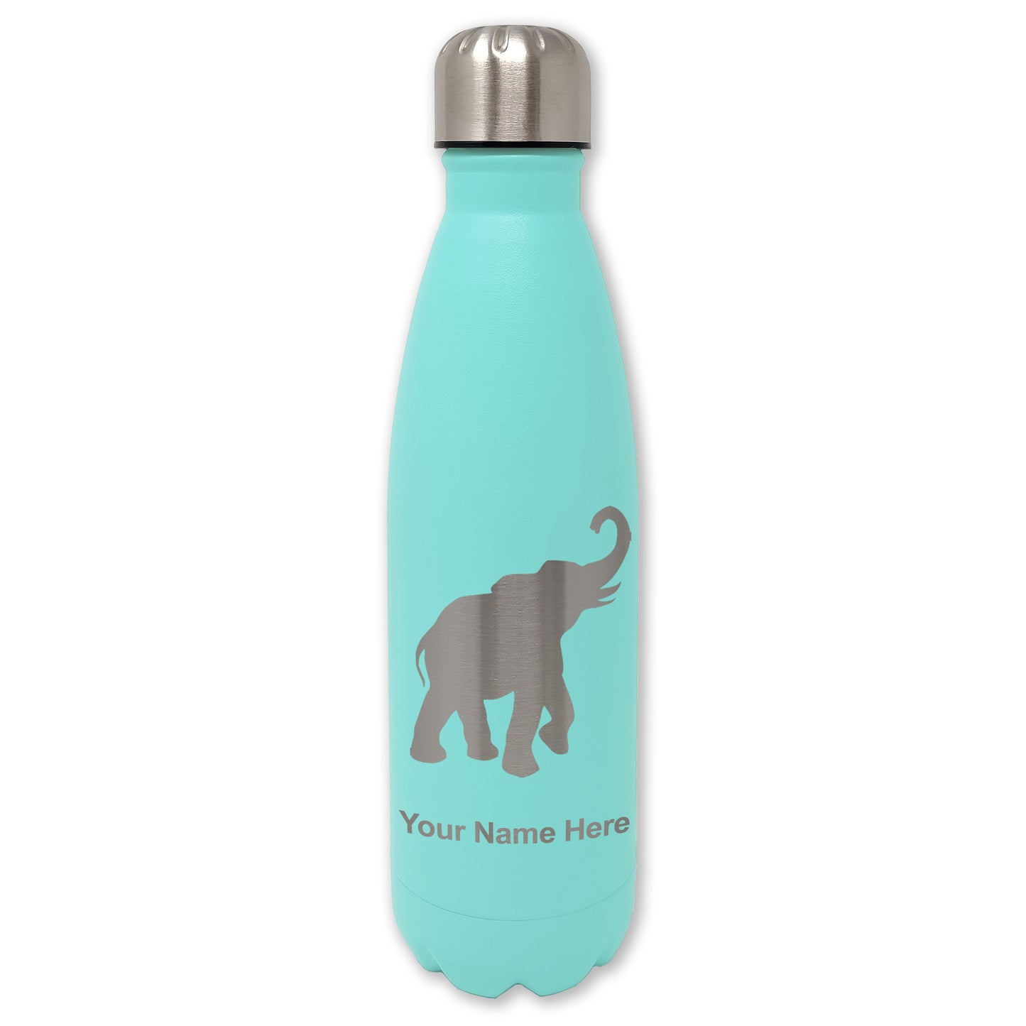 LaserGram Double Wall Water Bottle, Indian Elephant, Personalized Engraving Included