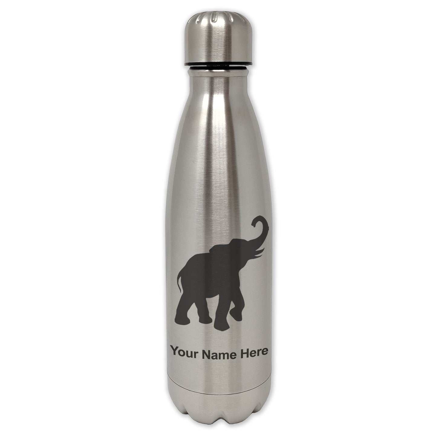 LaserGram Double Wall Water Bottle, Indian Elephant, Personalized Engraving Included