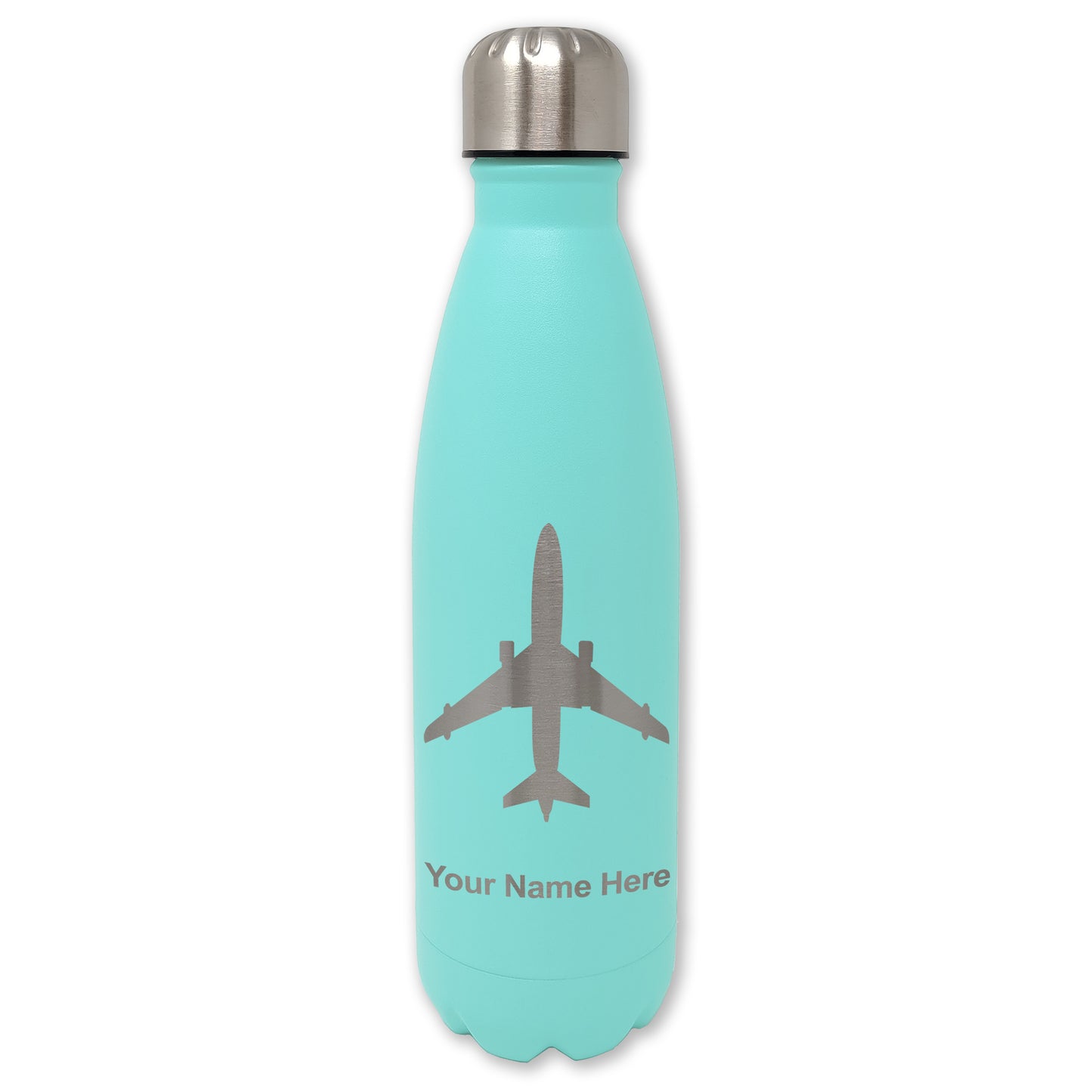 LaserGram Double Wall Water Bottle, Jet Airplane, Personalized Engraving Included