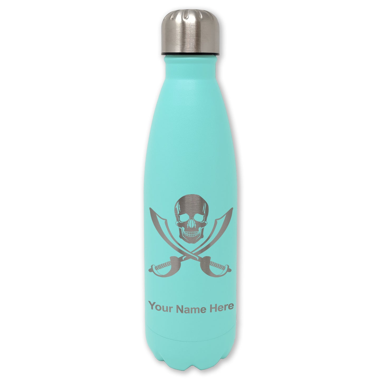 LaserGram Double Wall Water Bottle, Jolly Roger, Personalized Engraving Included