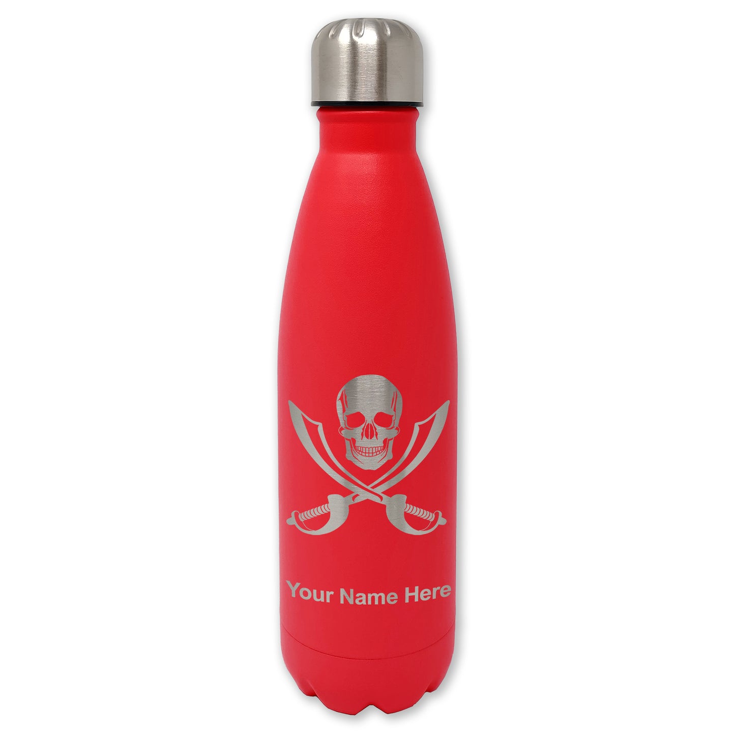 LaserGram Double Wall Water Bottle, Jolly Roger, Personalized Engraving Included
