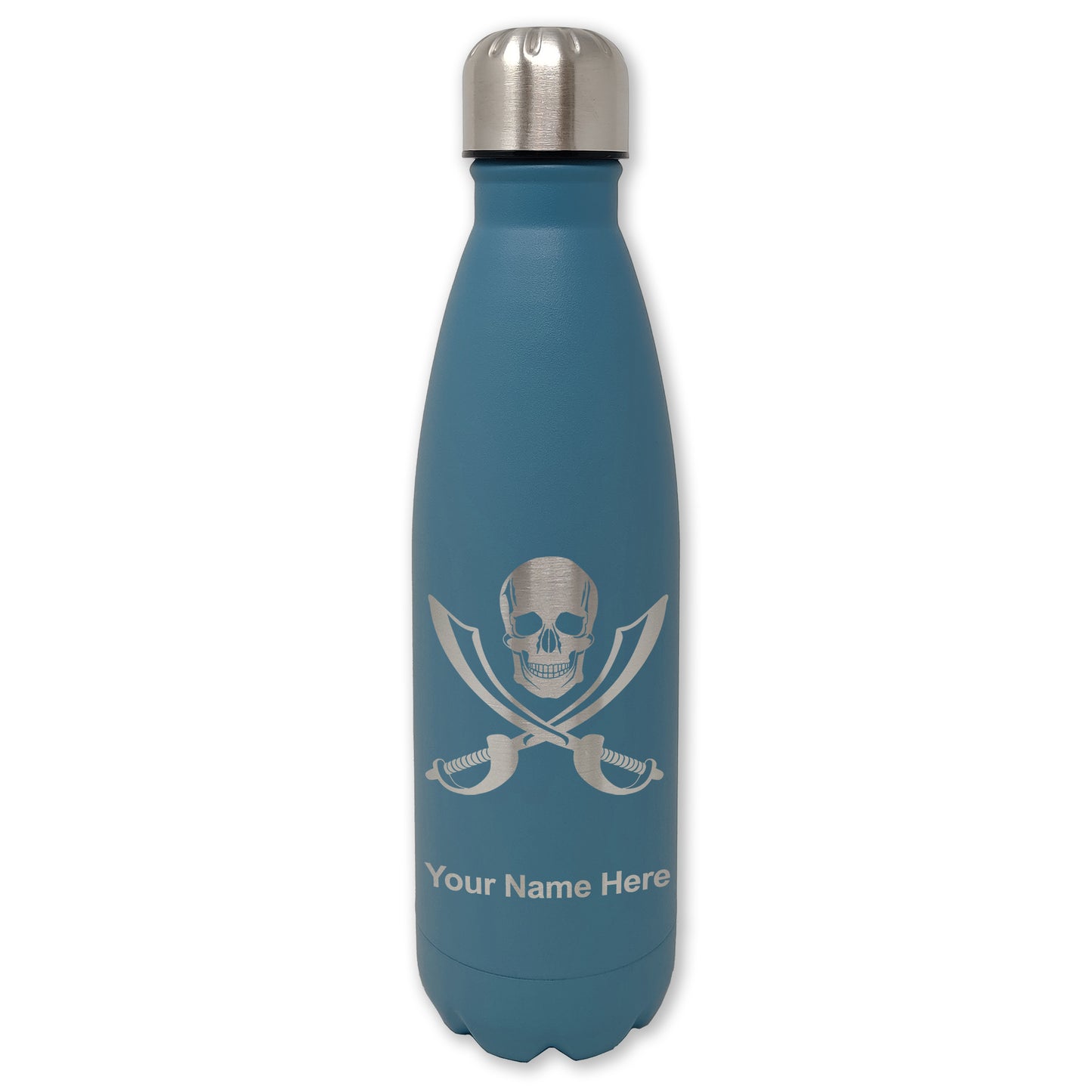 LaserGram Double Wall Water Bottle, Jolly Roger, Personalized Engraving Included