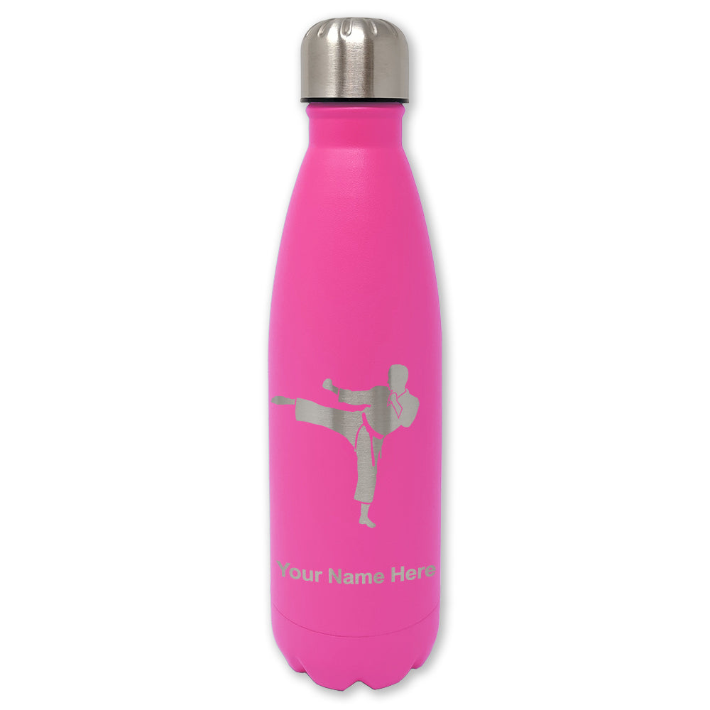 LaserGram Double Wall Water Bottle, Karate Man, Personalized Engraving Included