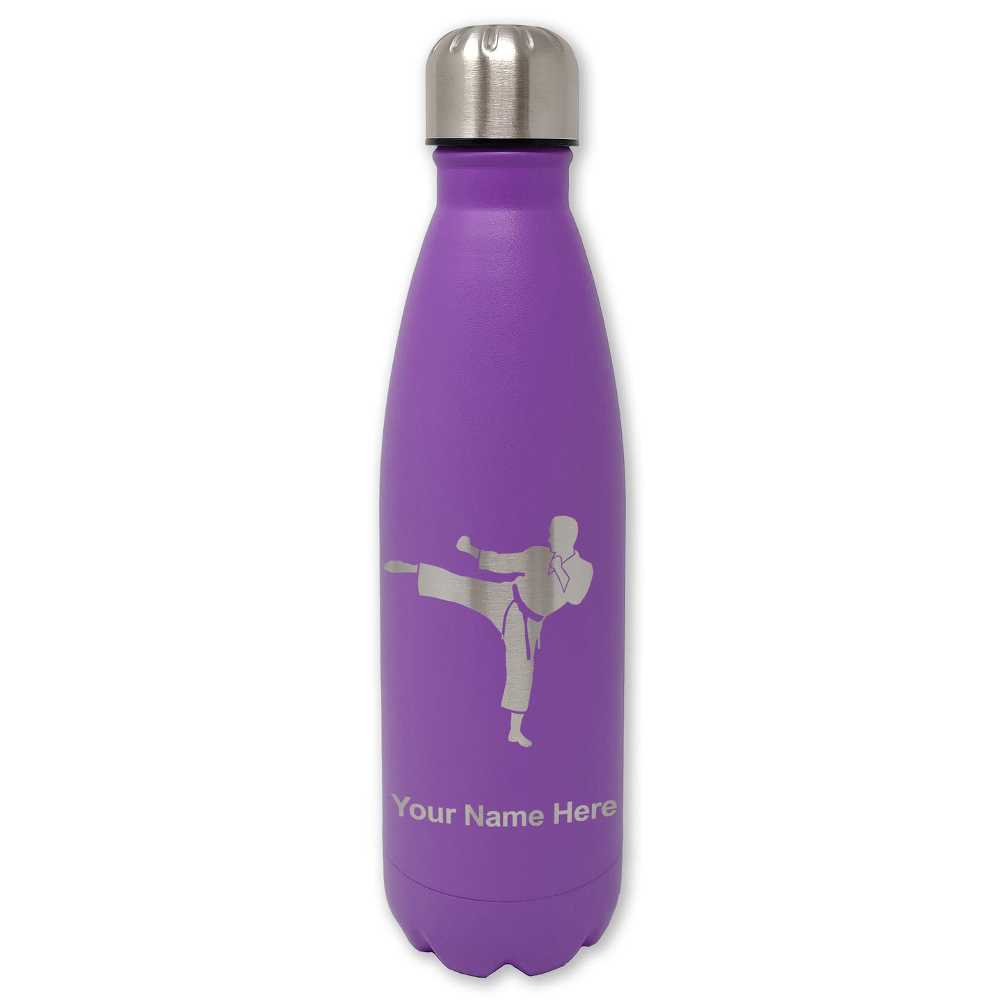 LaserGram Double Wall Water Bottle, Karate Man, Personalized Engraving Included