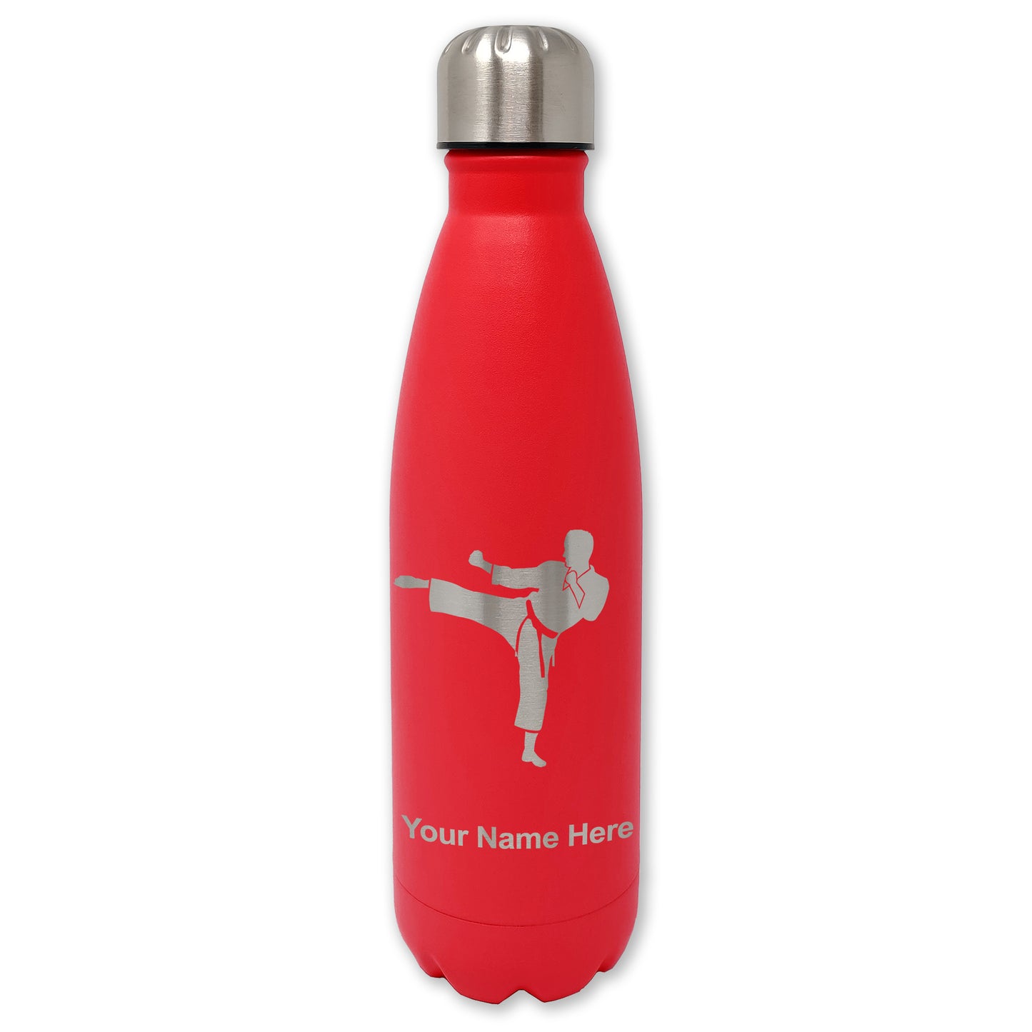 LaserGram Double Wall Water Bottle, Karate Man, Personalized Engraving Included