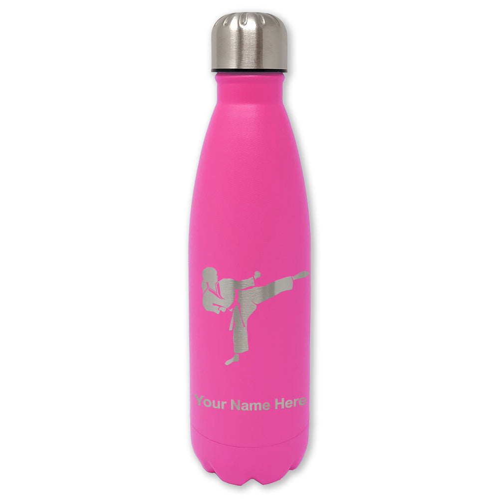 LaserGram Double Wall Water Bottle, Karate Woman, Personalized Engraving Included