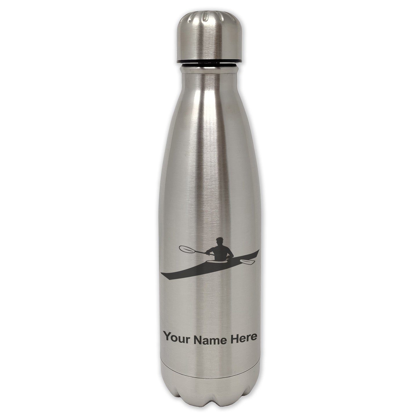LaserGram Double Wall Water Bottle, Kayak Man, Personalized Engraving Included