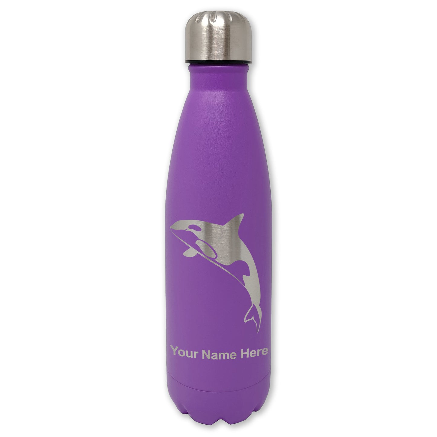 LaserGram Double Wall Water Bottle, Killer Whale, Personalized Engraving Included