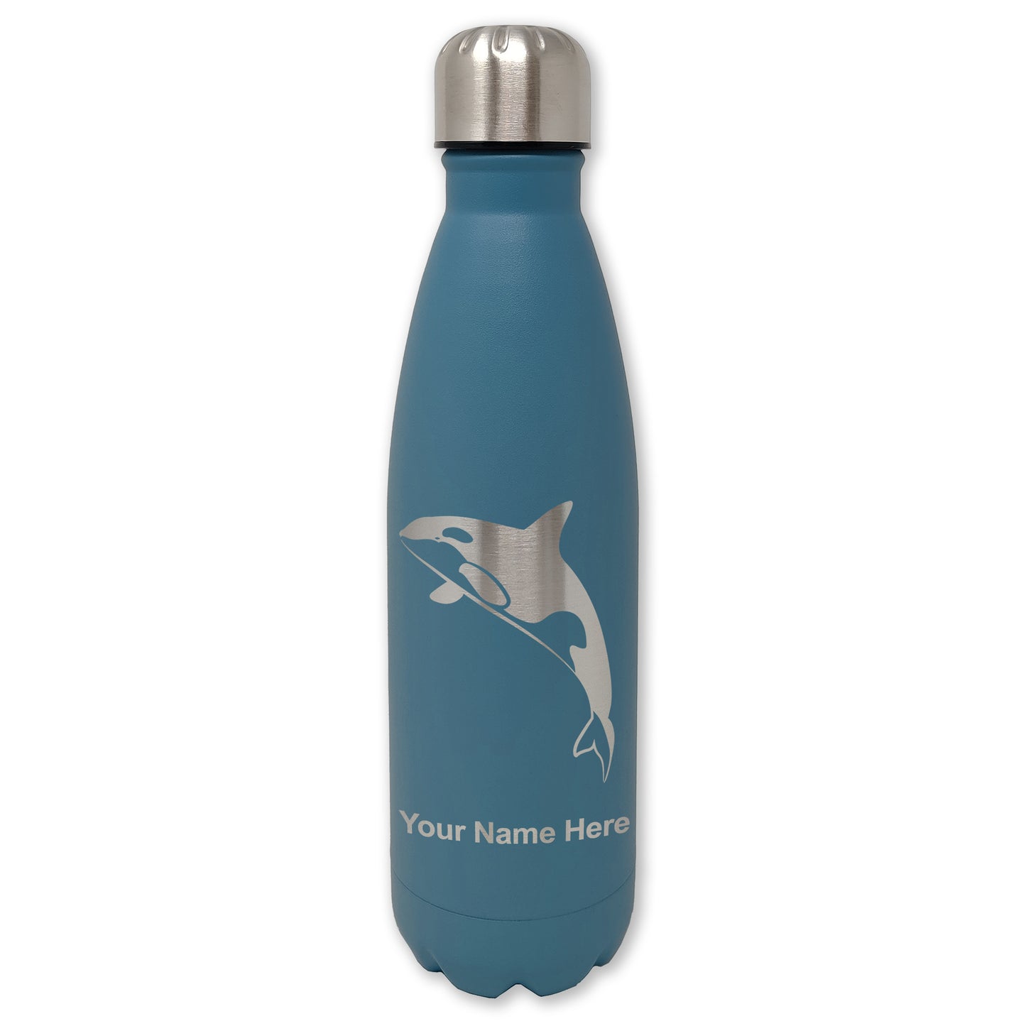 LaserGram Double Wall Water Bottle, Killer Whale, Personalized Engraving Included