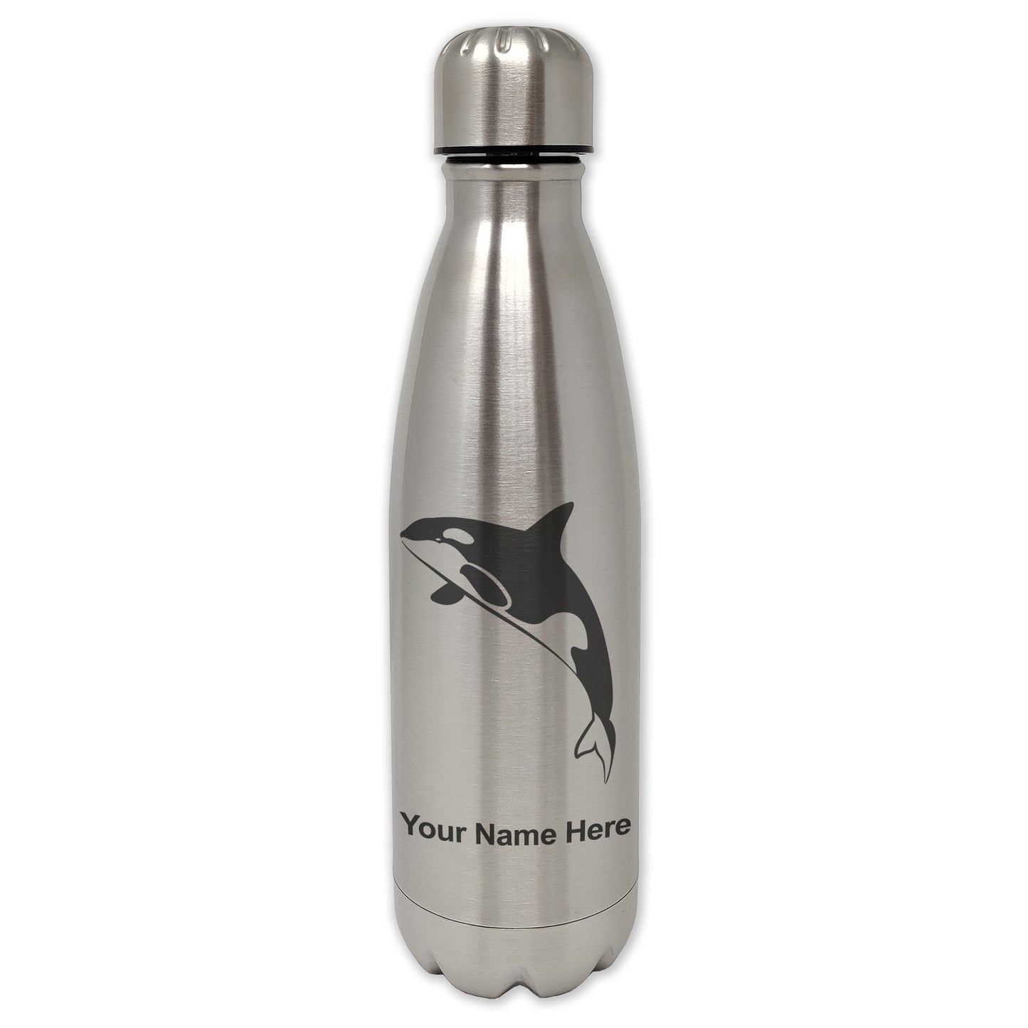 LaserGram Double Wall Water Bottle, Killer Whale, Personalized Engraving Included
