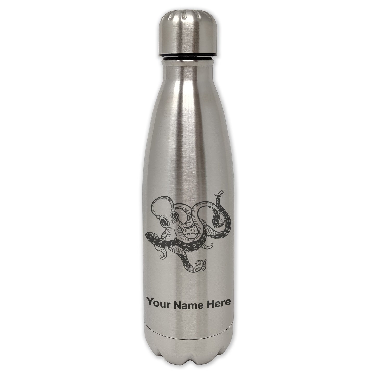 LaserGram Double Wall Water Bottle, Kraken, Personalized Engraving Included