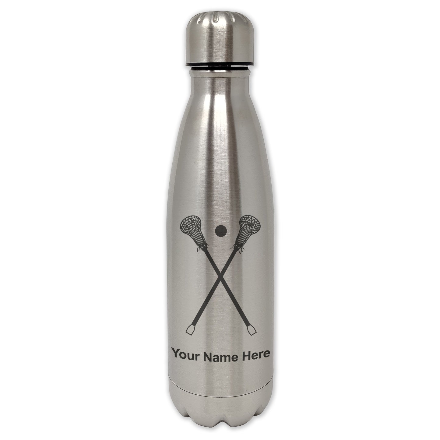 LaserGram Double Wall Water Bottle, Hockey Sticks, Personalized Engraving Included