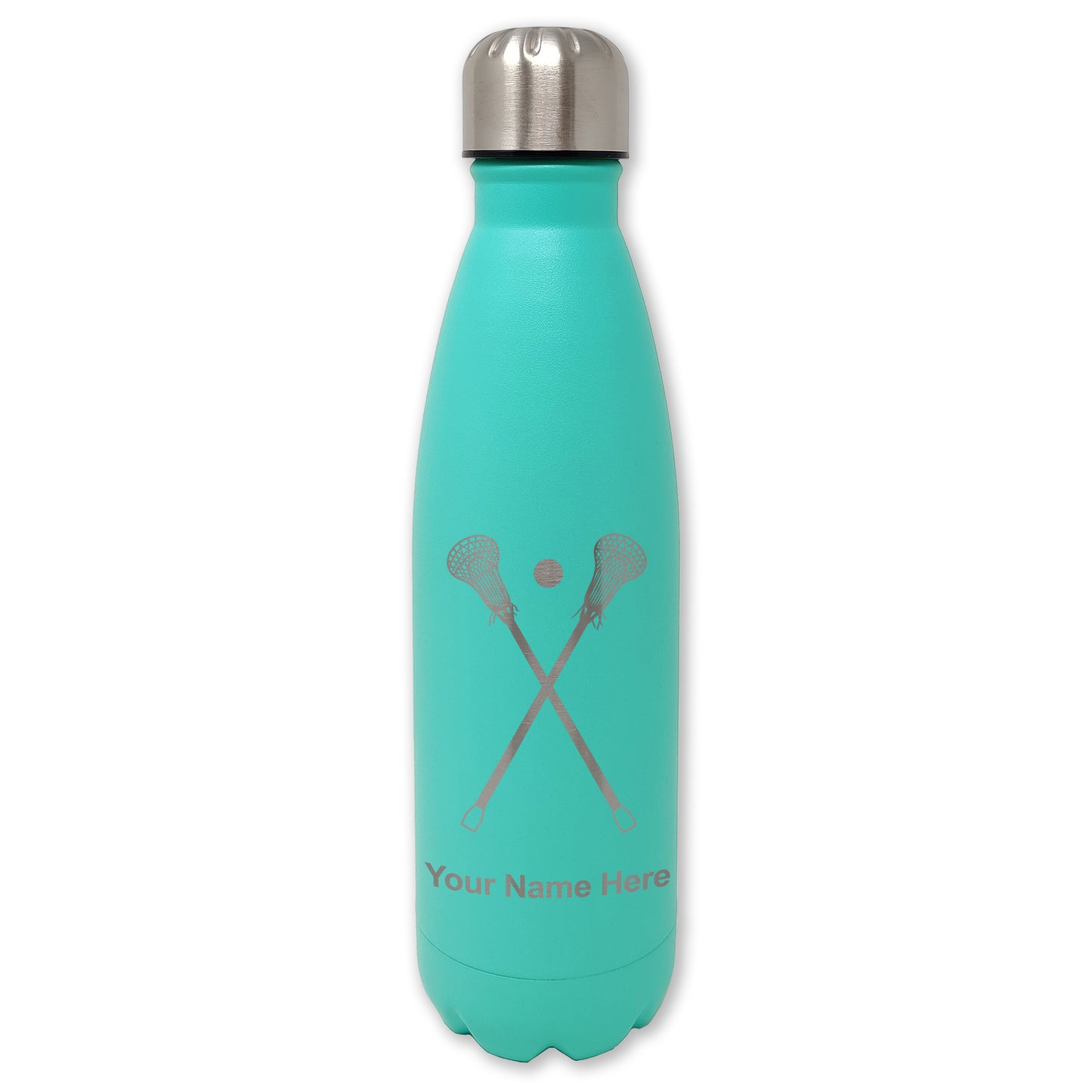 LaserGram Double Wall Water Bottle, Hockey Sticks, Personalized Engraving Included