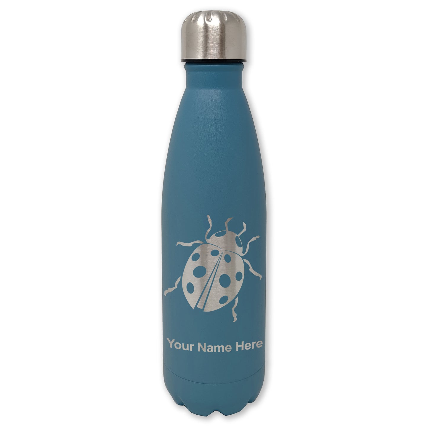 LaserGram Double Wall Water Bottle, Ladybug, Personalized Engraving Included