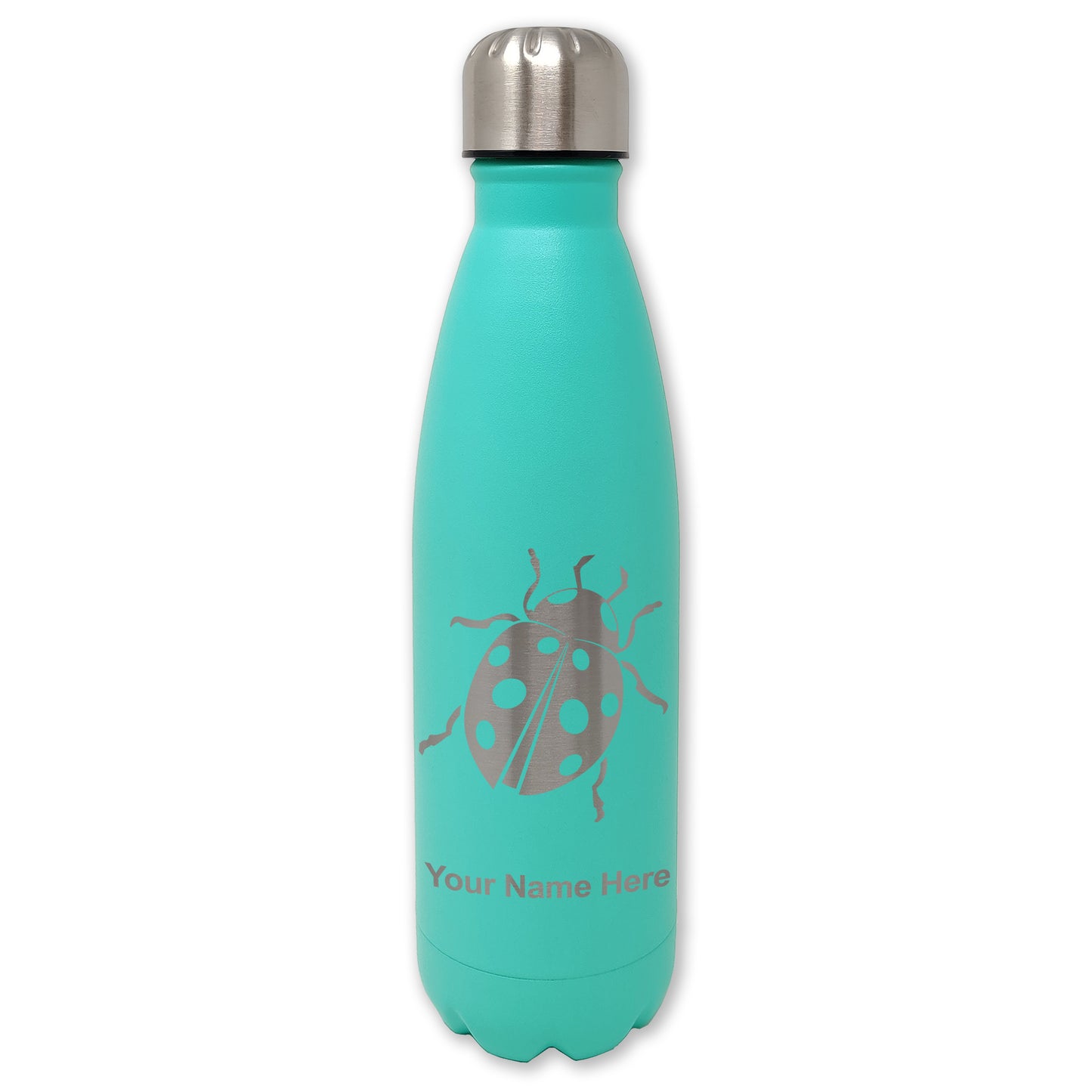 LaserGram Double Wall Water Bottle, Ladybug, Personalized Engraving Included