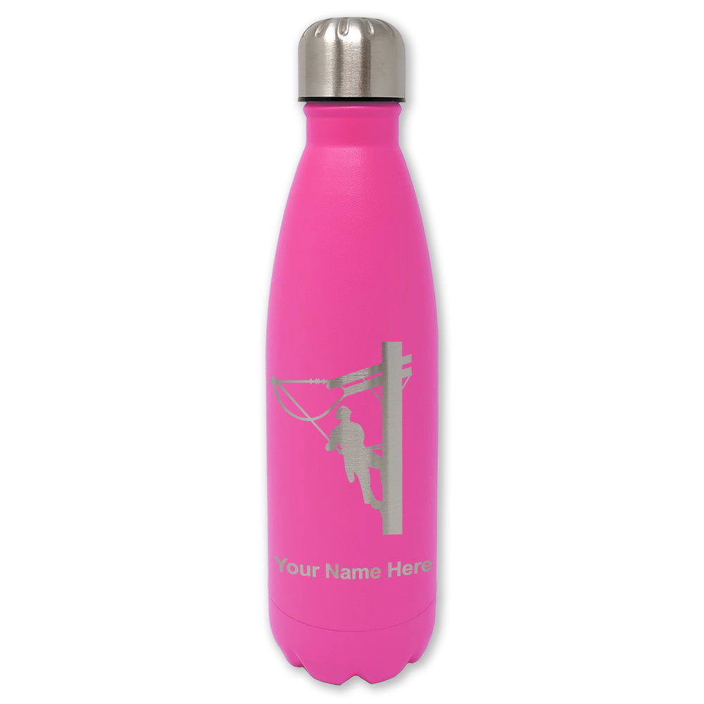 LaserGram Double Wall Water Bottle, Lineman, Personalized Engraving Included