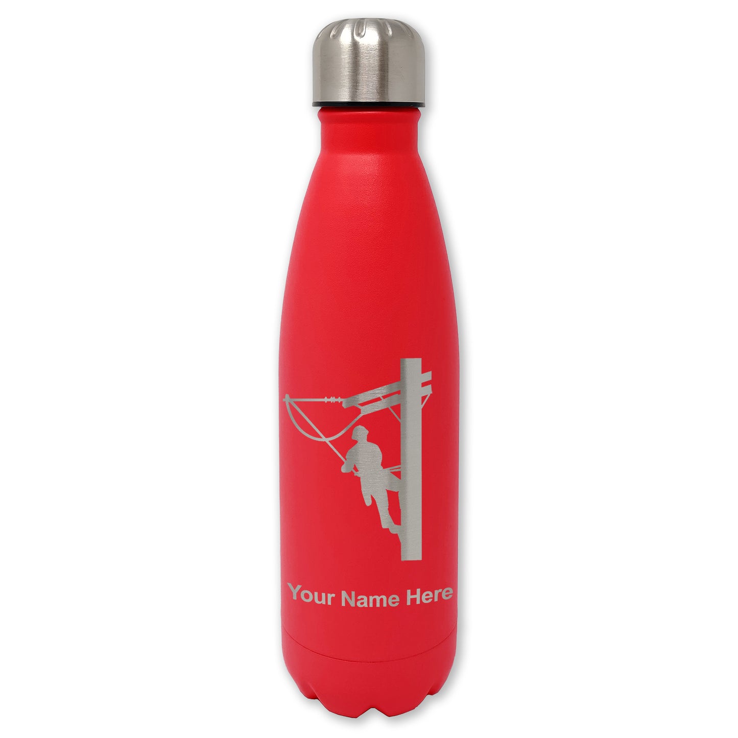 LaserGram Double Wall Water Bottle, Lineman, Personalized Engraving Included