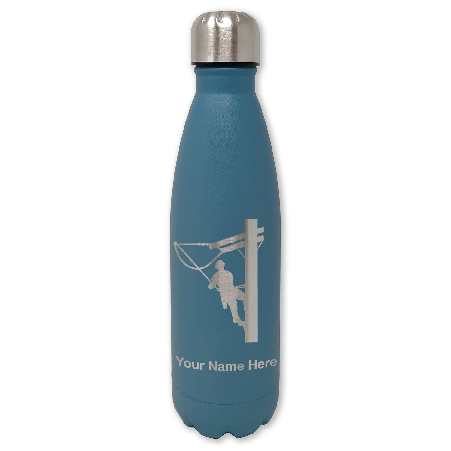 LaserGram Double Wall Water Bottle, Lineman, Personalized Engraving Included