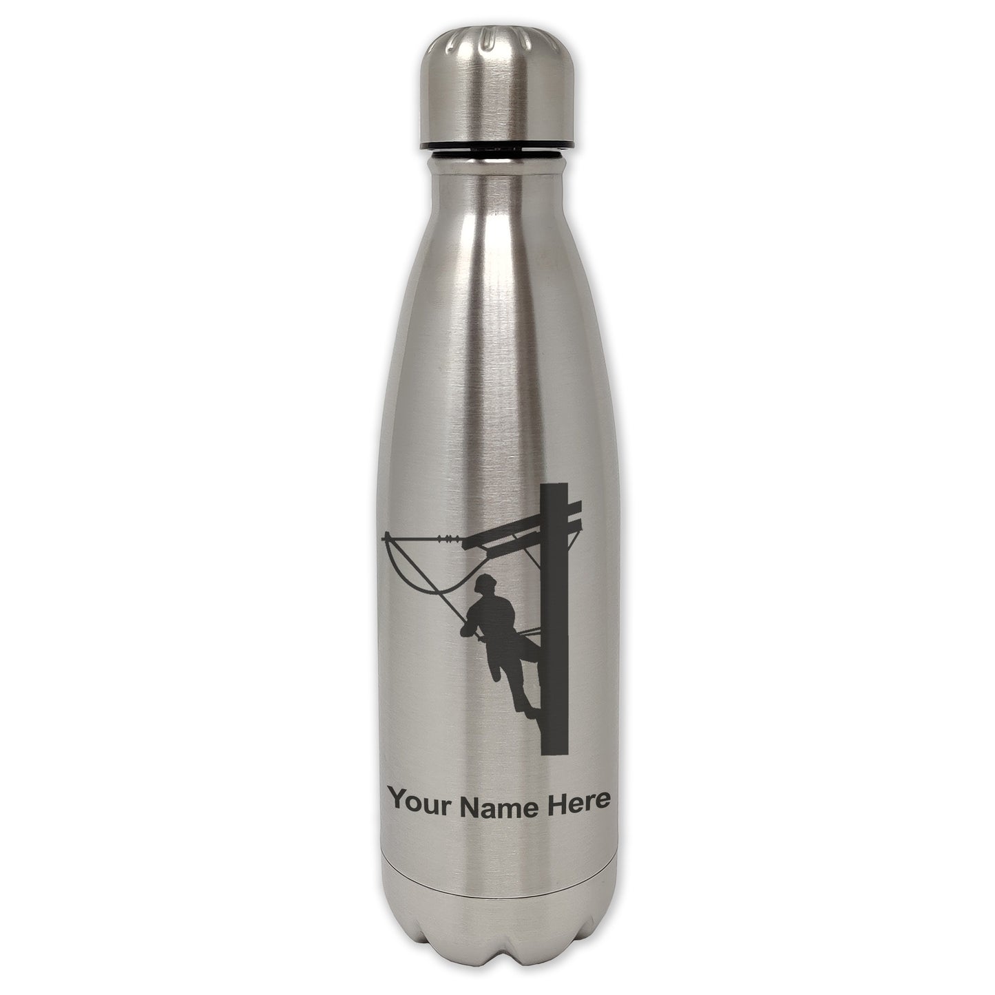 LaserGram Double Wall Water Bottle, Lineman, Personalized Engraving Included