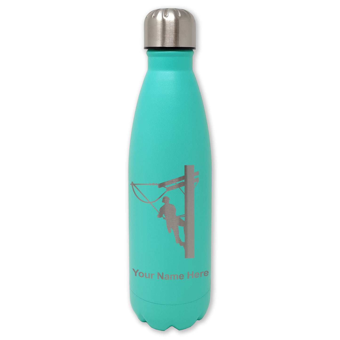 LaserGram Double Wall Water Bottle, Lineman, Personalized Engraving Included